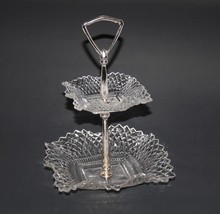 Vintage Clear Glass Diamond Point Ruffle Edge 2 Tier Tray  #1771 - £31.97 GBP