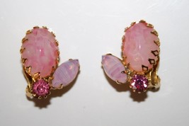 Vintage Gold Tone Shades of Pink Crystal Clip Earrings J108GS - £22.43 GBP