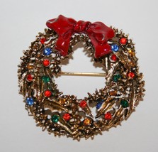 Vintage ART Multi-Colored Rhinestone Wreath Brooch   J205 - $18.00