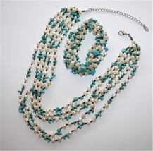 Garold Miller Friends Coll Simulated Pearl Turquoise Necklace Bracelet New D25DB - £19.81 GBP