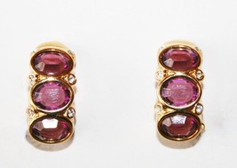 Swarovski Swan Amethyst Crystal Gold Tone Clip Earrings J235 - £31.46 GBP