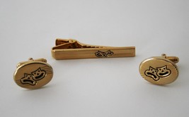 Vintage Anson Gold Tone Happy Sad Face Cufflinks &amp; Tie Clip Set  J245GS - £22.37 GBP