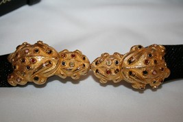 Judith Leiber Goldtone Jeweled Double Frog Black Snakeskin Belt S-M - £520.03 GBP