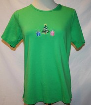 Quacker Factory Lime Green Christmas Present &amp; Tree T Shirt D341 - £11.75 GBP