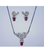 Vintage Nemo Signed Hot Pink Crystal Screw Earrings and Necklace  J130GS - £31.97 GBP