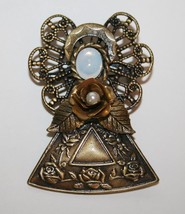 KC Kenneth Cole Antiqued Bronze Metal Angel Brooch with Moonstone &amp; Pearl J207GS - £14.15 GBP