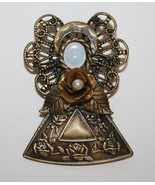 KC Kenneth Cole Antiqued Bronze Metal Angel Brooch with Moonstone &amp; Pear... - £14.22 GBP