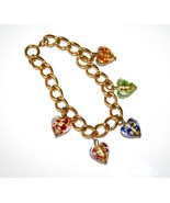 MURANO Glass Multi-Colored Heart Charm Gold Tone Bracelet       J101 - £35.66 GBP