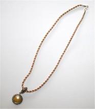 925 Sterling Golden Mother Of Pearl Reversible Pendant on Rope Necklace  D23DB - £79.93 GBP