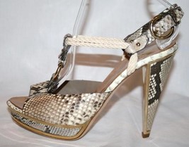 BALLY Python Snake Gold Trim Platform Open Toe Shoes 4&quot; Heels 38  7.5 NE... - £341.91 GBP