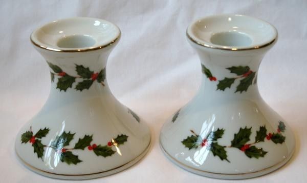 LEFTON China 1985 Numbered Holly Candle Holders Set   #390 - £30.02 GBP