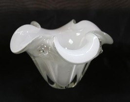 White Cased Paperweight Art Glass Cloverleaf Vase  #1351 - $38.00