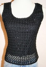 BASIX II Black Beaded Crochet Scalloped Edge Tank Top Medium  EUC - £22.38 GBP