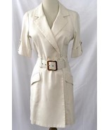 MILLY Jackie Belted Shirt Dress Natural Ivory Textured Silk  Size 2 EUC ... - $272.17 CAD
