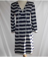 Sweet Pea Stacy Frati Navy Gray Striped 3/4 Sleeve Dress Small  #1852 - £37.66 GBP