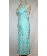 DEBBIE KATZ South Beach Rayon Turquoise Embroidered Halter Dress Small  ... - £85.53 GBP