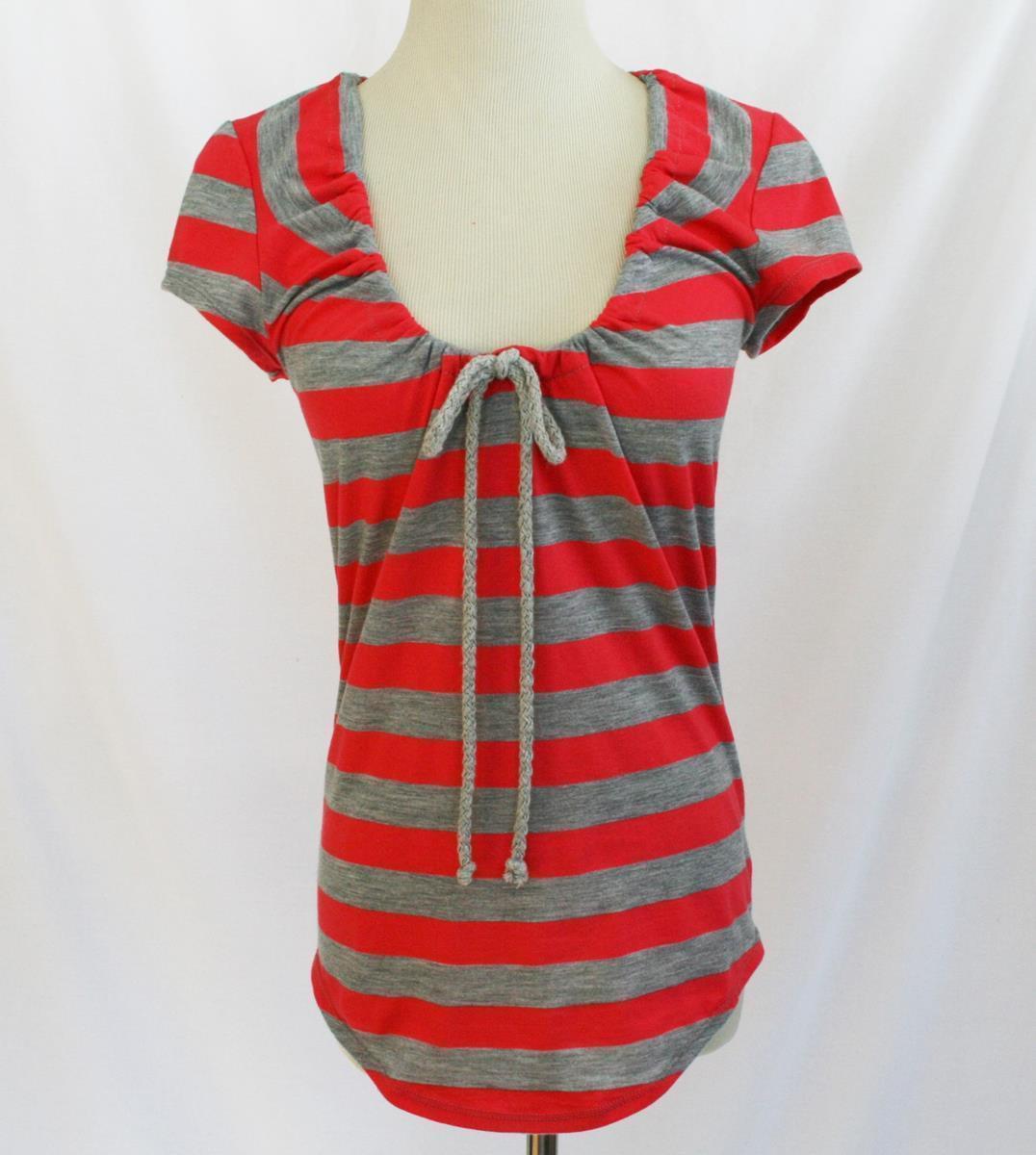 Primary image for Sweet Pea Stacy Frati Grey Coral Stripe T-Shirt Top Small EUC  #1865