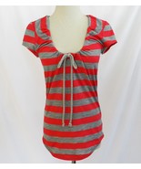 Sweet Pea Stacy Frati Grey Coral Stripe T-Shirt Top Small EUC  #1865 - $32.00