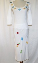 Sonia Trussardi Sepe White Beaded Slim Ribbed Top &amp; Skirt Medium   #152 - £69.20 GBP