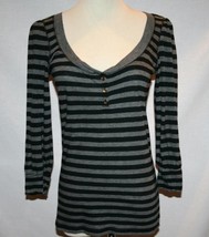 JUICY COUTURE Black Grey 3/4 Sleeve Pima Cotton Top Small     #1221 - $35.00