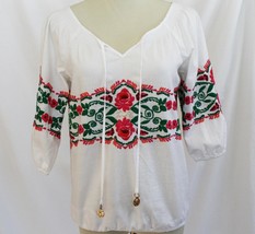 Juicy Couture White Cotton Embroidered Blouse Size 2 -EUC-   #1868 - £39.17 GBP