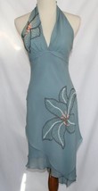 BCBG MAXAZRIA Dusty Blue 100% Silk Asymmetrical Halter Dress Size 4  #1272 - £103.45 GBP