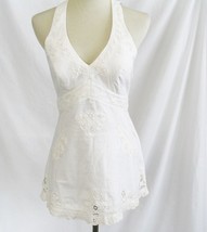 SUE WONG NOCTURNE White Battenberg Lace Cotton Halter Top  Size XS   #831 - £25.21 GBP