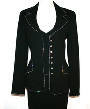 ESCADA Black Wool Crystal Trim 3 pc Evening Suit  Jacket Skirt Top 34  US 4 - £478.94 GBP