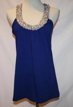 Twisted Heart Royal Blue Silver Bead &amp; Crystal Neckline Swing Top Small ... - $88.00