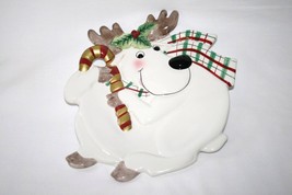 Fitz &amp; Floyd Essentials Plaid Christmas Reindeer Deer Canape Plate  #1386 - £12.67 GBP