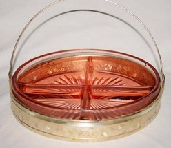 Vintage Pink Depression Glass 4 Part Dish in Silver Basket   #1515 - £15.98 GBP