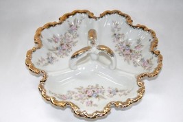 Vintage LEFTON CHINA 7056 Hand Painted 3 Part Dish with Open Handle  #1333 - £23.56 GBP