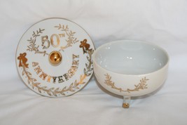 Lefton Japan #2606 3 Footed 50th Anniversary Candy Bowl with Lid  #1941 - £15.72 GBP