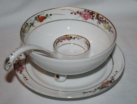 Vtg NIPPON Hand Painted 3 pc Whipped Cream Set Ball Foot Bowl, Ladle &amp; Plate 682 - £59.07 GBP
