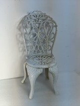 Vintage Miniature Cast Iron Garden Chair 15&quot; Tall White Plant Stand Doll - $39.59