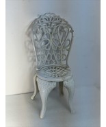 Vintage Miniature Cast Iron Garden Chair 15&quot; Tall White Plant Stand Doll - $39.59