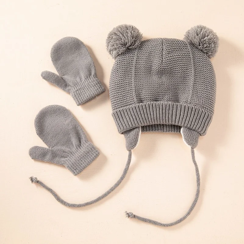 House Home Winter Warm Baby Hat Gloves Knitted Pompom Cap Thick Warm Girl/Boy Ha - £19.69 GBP