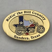 Ridin&#39; The Hill Country Bandera Texas Gold Tone Metal Enamel Pin Brooch - $16.67