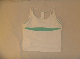 Excellent Used Nike Women&#39;s Tennis Shirt Size Large White and Green Poly... - £10.45 GBP