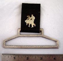 Vintage Square Dancing Metal Towel Holder Belt Clip  Leather like Silver Dancers - £10.38 GBP