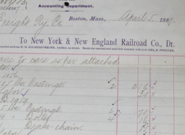 1887 New York &amp; New England Railroad NY&amp;NE Reciept Billhead to Union Freight RY - £25.17 GBP