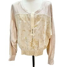 Free People We The Free XS Ecru Top Long Sleeve Embroidered Cottagecore NWT - £37.36 GBP
