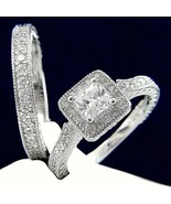 3Ct Princess Lab Created Diamond Women&#39;s Bridal Set Ring 14K White Gold ... - $176.39