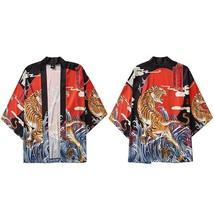 Japanese Kimono Jacket Roaring Tiger Print Harajuku 2022 Hip Hop Men Japan Stree - £62.46 GBP