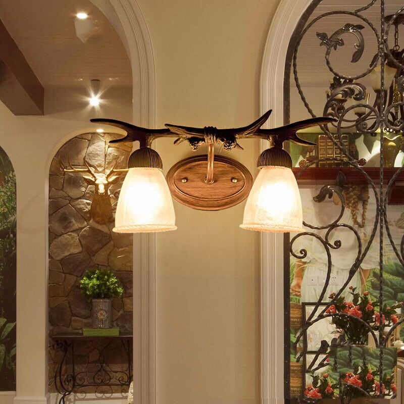 interoknack Vintage Double Antler Wall Lamp, Creative Rustic Style Glass Shade S Item image 5