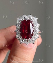 4Ct Cushion Cut Simulated Red Ruby Halo Engagement Ring 14K White Gold Plated - £46.03 GBP