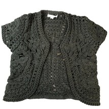 Boho Crochet Festival Vest Size 4 Cropped Hippie Black Chunky Knit Hipster 34&quot; - £13.97 GBP