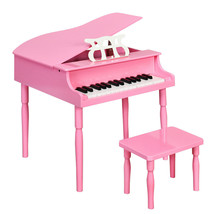 30-Key Wood Toy Kids Grand Piano with Bench & Music Rack-Pink - Color: Pink - $201.03 CAD