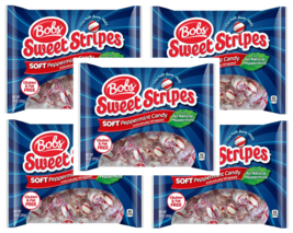 5 Bags Bobs Red White Sweet Stripes Peppermint Soft Mint Candy 10 Ounces Each - £15.94 GBP