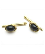  BUTTON STUDS Vintage Men&#39;s with BLACK OVAL GEMS Plastic Goldtone Tuxedo  - $14.99